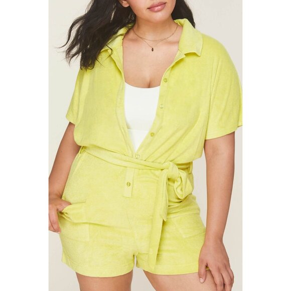 Andie The Button Up Romper Honeysuckle Womens Medium Beach Resort Vacay Wear NWT - Picture 8 of 16